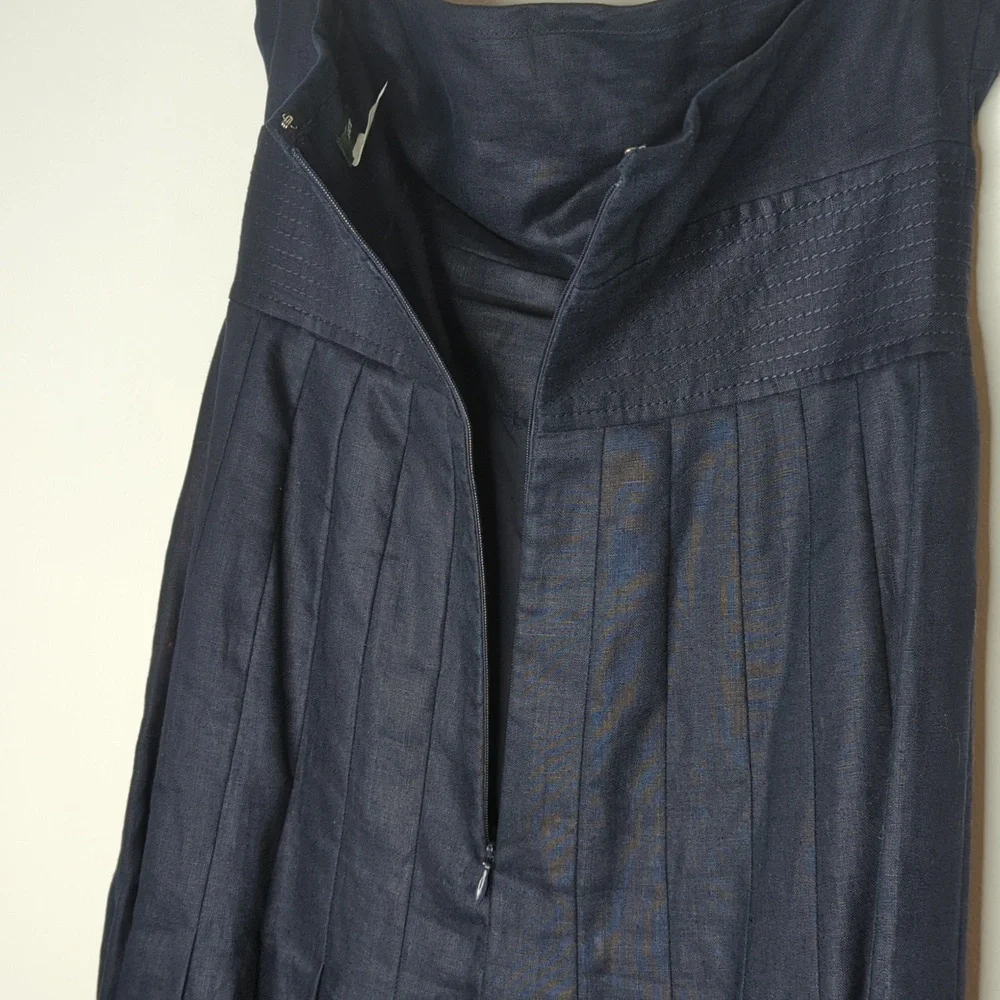 Jcrew strapless linen dress baby blue size 0 women's navy blue